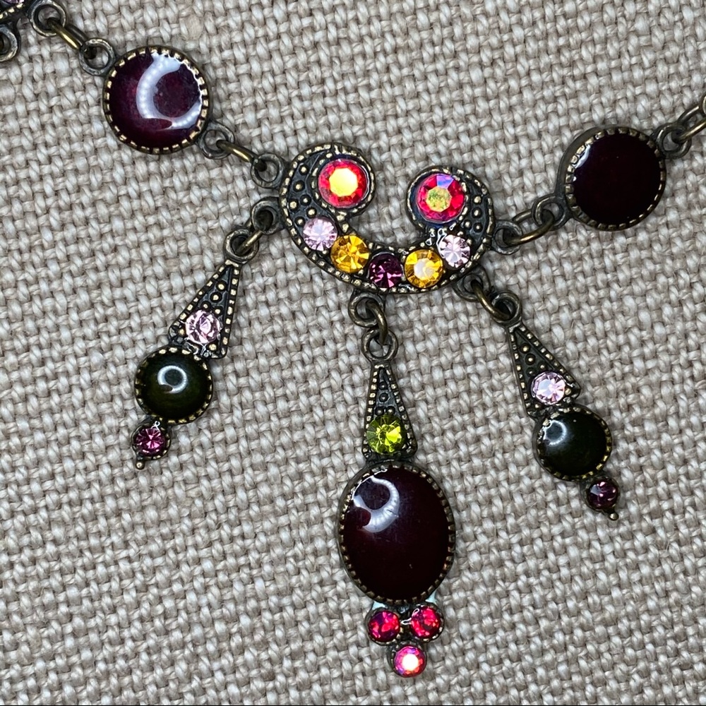 Vintage Red Swarovski Crystals & Enamel Art Deco Style Necklace w Dangles - Picture 6 of 8